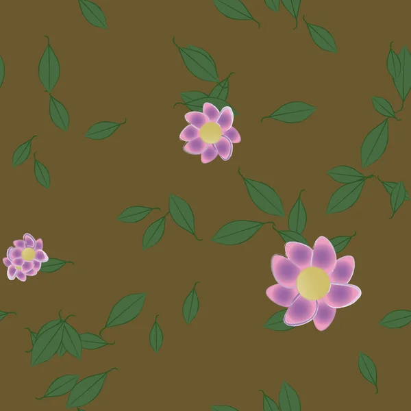 Flores Abstractas Con Hojas Verdes Patrón Sin Costura Ilustración Vectorial — Vector de stock