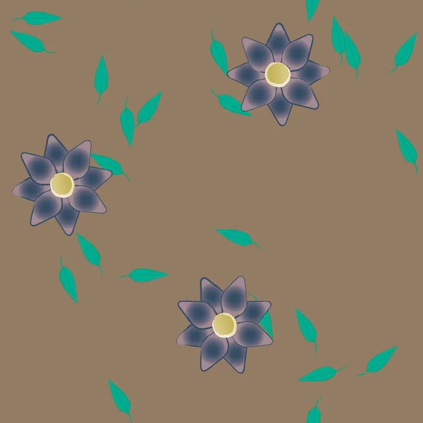 Fleurs Abstraites Avec Des Feuilles Vertes Motif Sans Couture Illustration — Image vectorielle