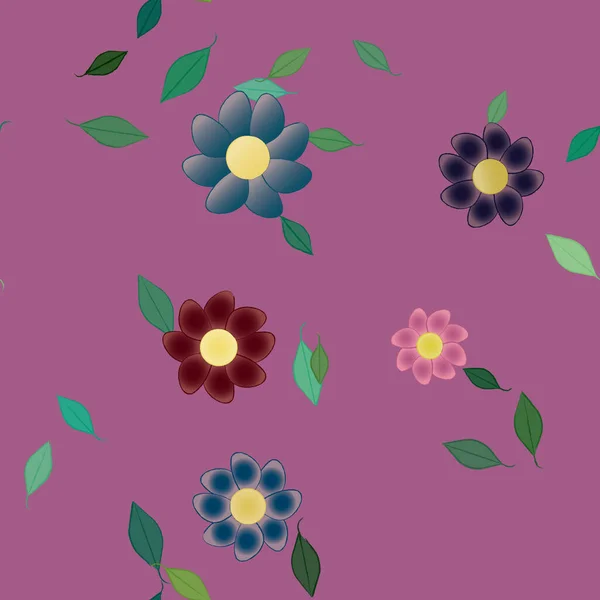 Flores Abstractas Con Hojas Verdes Patrón Sin Costura Ilustración Vectorial — Vector de stock