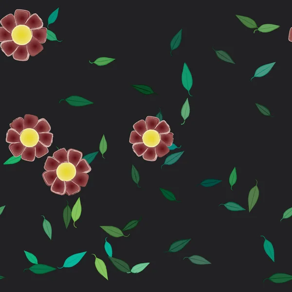 Fleurs Abstraites Avec Des Feuilles Vertes Motif Sans Couture Illustration — Image vectorielle