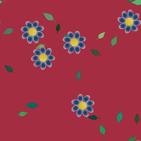 Flores Abstractas Con Hojas Verdes Patrón Sin Costura Ilustración Vectorial — Vector de stock