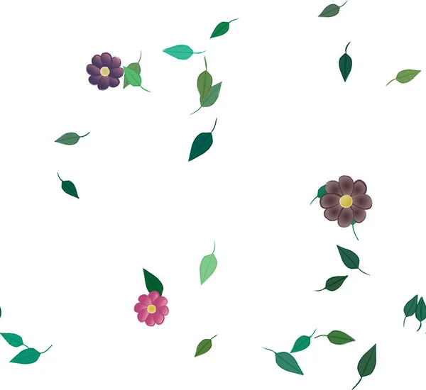 Blumen Mit Blättern Nahtloser Hintergrund Vektorillustration — Stockvektor