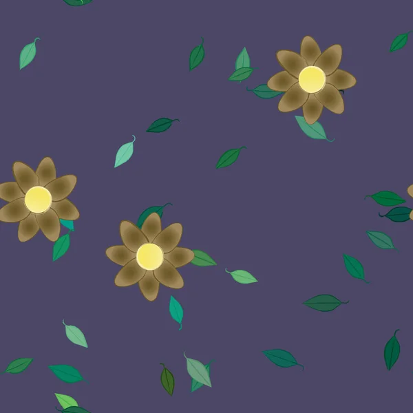 Flores Abstractas Con Hojas Verdes Patrón Sin Costura Ilustración Vectorial — Vector de stock