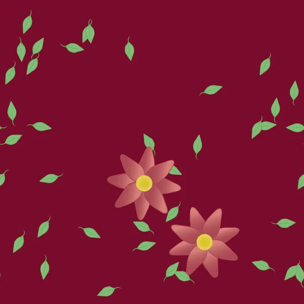 Flores Abstractas Con Hojas Verdes Patrón Sin Costura Ilustración Vectorial — Vector de stock