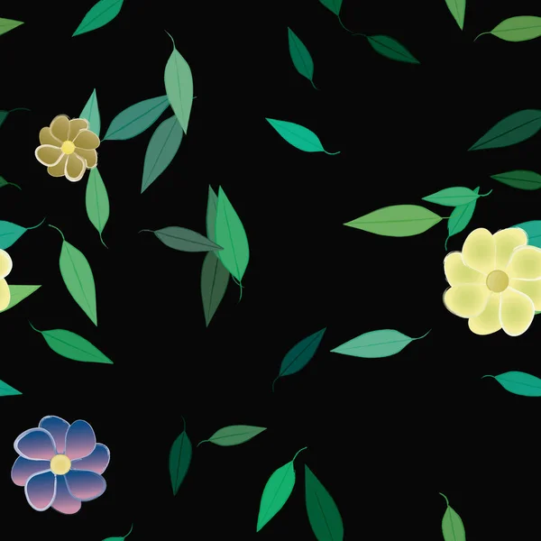 Elvont Virágok Zöld Levelek Zökkenőmentes Minta Vektor Illusztráció — Stock Vector
