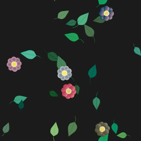 Flores Abstractas Con Hojas Verdes Patrón Sin Costura Ilustración Vectorial — Archivo Imágenes Vectoriales
