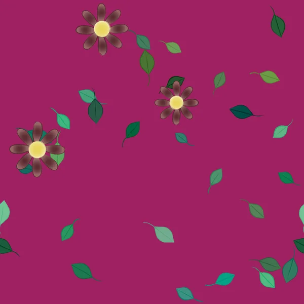 Flores Abstractas Con Hojas Verdes Patrón Sin Costura Ilustración Vectorial — Archivo Imágenes Vectoriales