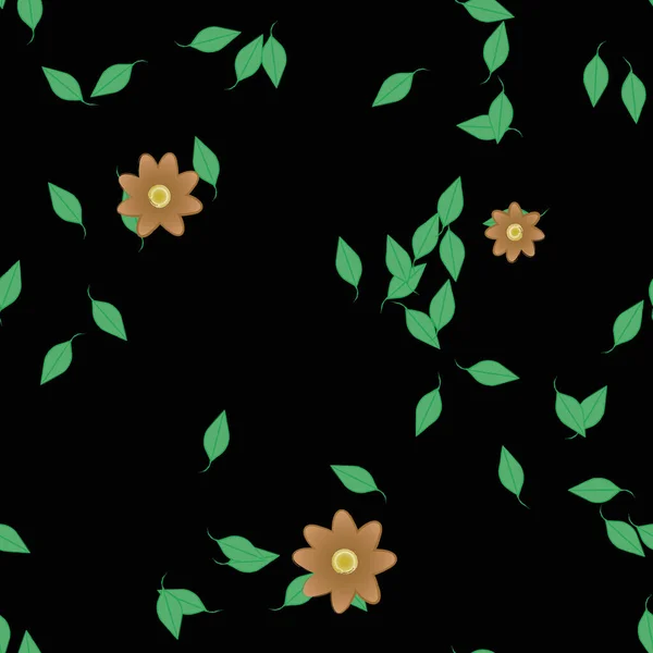 Abstract Flowers Green Leaves Seamless Pattern Vector Illustration — Stock Vector