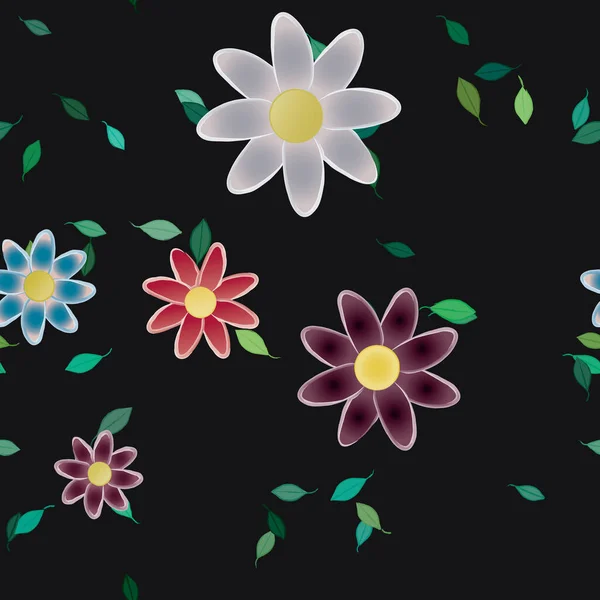 Flores Abstractas Con Hojas Verdes Patrón Sin Costura Ilustración Vectorial — Vector de stock