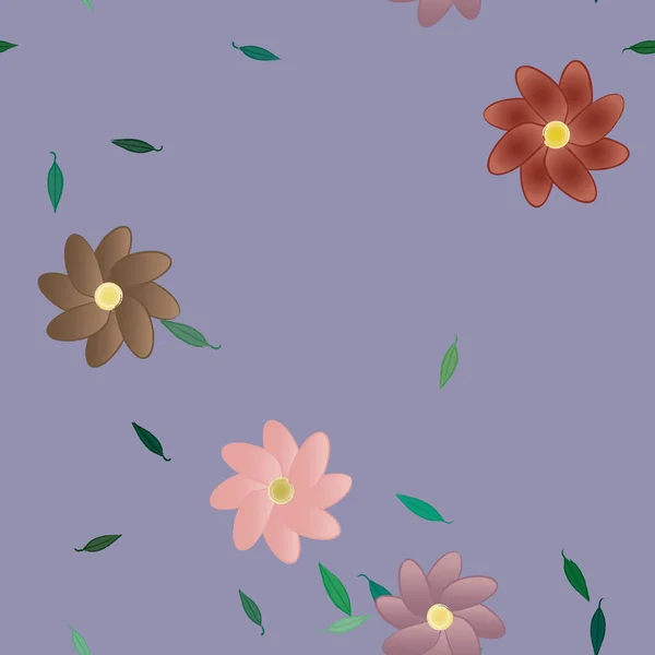 Flores Abstractas Con Hojas Verdes Patrón Sin Costura Ilustración Vectorial — Archivo Imágenes Vectoriales