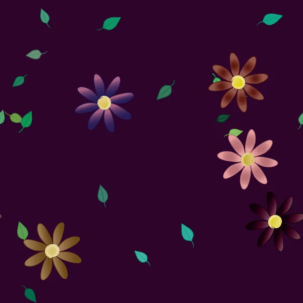 Fleurs Abstraites Avec Des Feuilles Vertes Motif Sans Couture Illustration — Image vectorielle