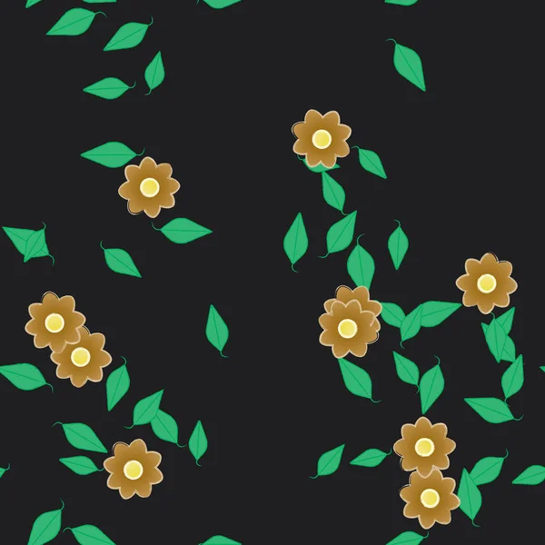 Abstract Flowers Green Leaves Seamless Pattern Vector Illustration — Stock Vector