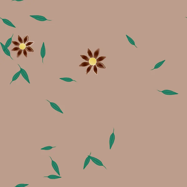 Flores Abstractas Con Hojas Verdes Patrón Sin Costura Ilustración Vectorial — Archivo Imágenes Vectoriales