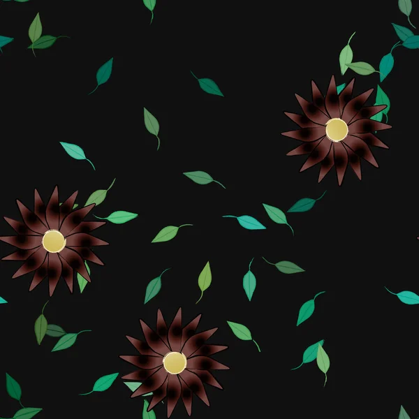 Flores Abstractas Con Hojas Verdes Patrón Sin Costura Ilustración Vectorial — Vector de stock