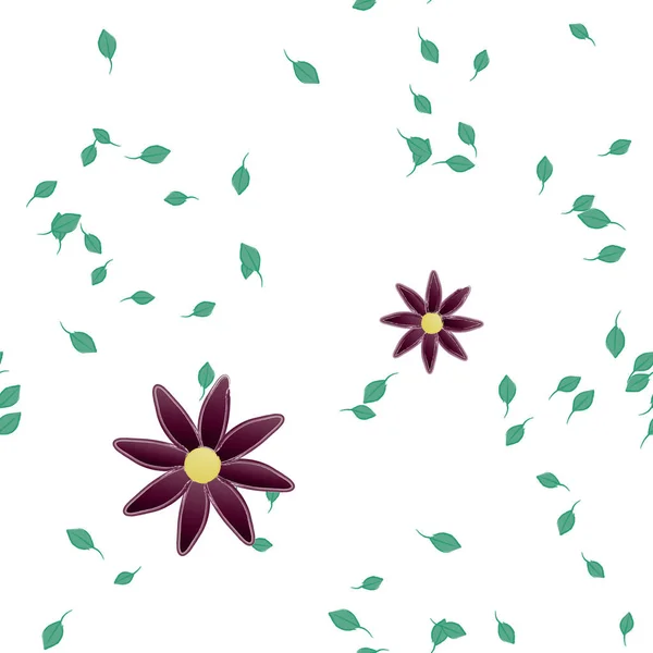 Abstrakteja Kukkia Vihreät Lehdet Saumaton Kuvio Vektori Kuva — vektorikuva