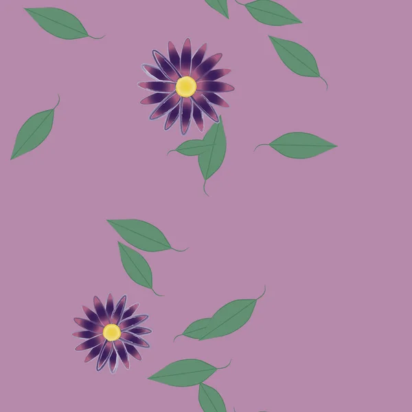 Flores Abstractas Con Hojas Verdes Patrón Sin Costura Ilustración Vectorial — Vector de stock