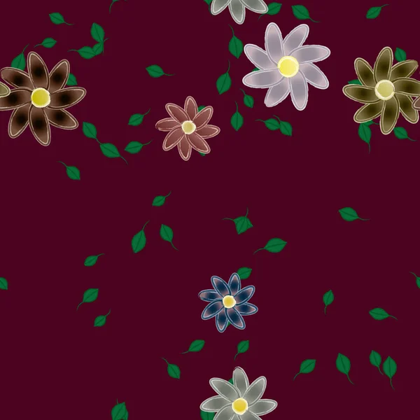 Flores Abstractas Con Hojas Verdes Patrón Sin Costura Ilustración Vectorial — Vector de stock