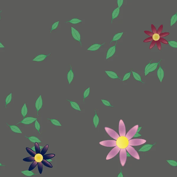 Flores Abstractas Con Hojas Verdes Patrón Sin Costura Ilustración Vectorial — Archivo Imágenes Vectoriales