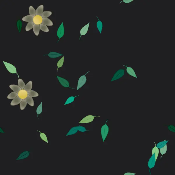 Flores Abstractas Con Hojas Verdes Patrón Sin Costura Ilustración Vectorial — Vector de stock