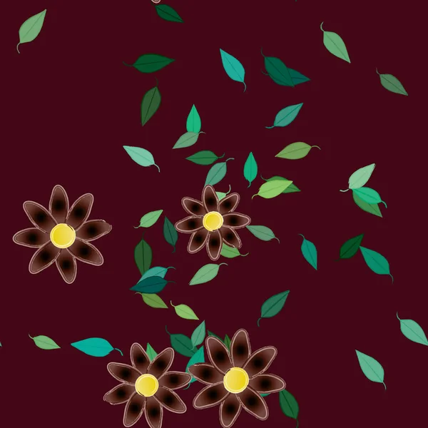 Flores Abstractas Con Hojas Verdes Patrón Sin Costura Ilustración Vectorial — Archivo Imágenes Vectoriales