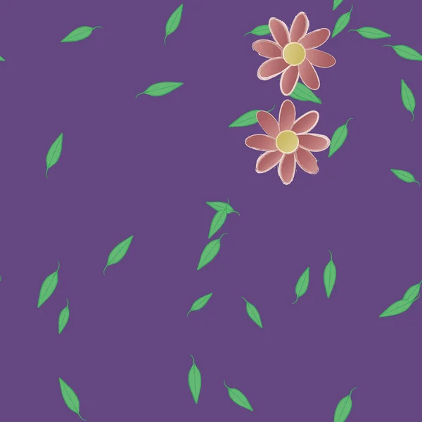 Flores Abstractas Con Hojas Verdes Patrón Sin Costura Ilustración Vectorial — Archivo Imágenes Vectoriales