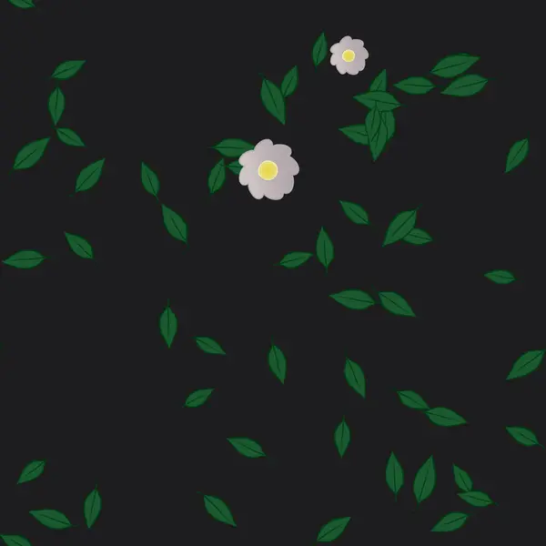 Abstrakta Blommor Med Gröna Blad Sömlös Mönster Vektor Illustration — Stock vektor