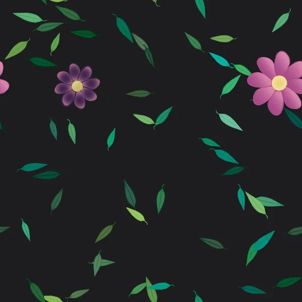 Fleurs Abstraites Avec Des Feuilles Vertes Motif Sans Couture Illustration — Image vectorielle