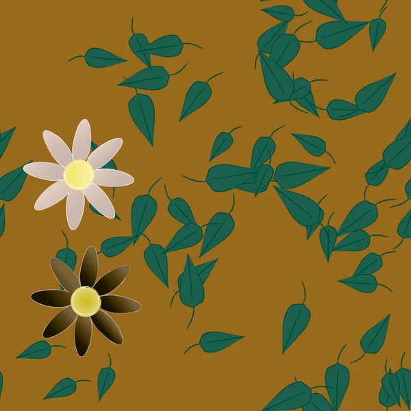 Abstrakta Blommor Med Gröna Blad Sömlös Mönster Vektor Illustration — Stock vektor