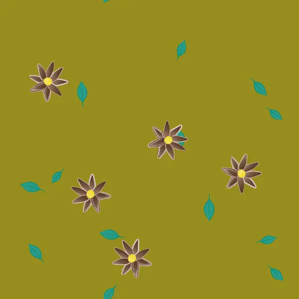 Flores Abstractas Con Hojas Verdes Patrón Sin Costura Ilustración Vectorial — Archivo Imágenes Vectoriales