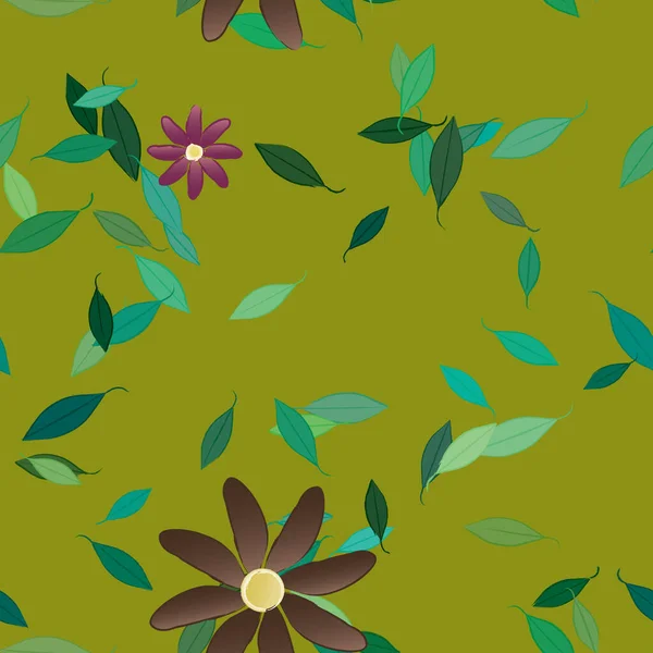 Abstracte Bloemen Met Groene Bladeren Naadloos Patroon Vector Illustratie — Stockvector