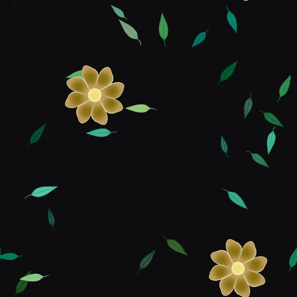 Fleurs Abstraites Avec Des Feuilles Vertes Motif Sans Couture Illustration — Image vectorielle