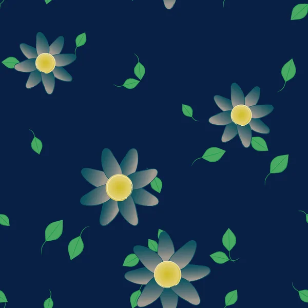 Fleurs Abstraites Avec Des Feuilles Vertes Motif Sans Couture Illustration — Image vectorielle