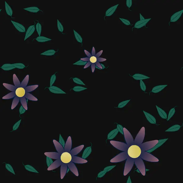 Fleurs Avec Feuilles Fond Sans Couture Illustration Vectorielle — Image vectorielle