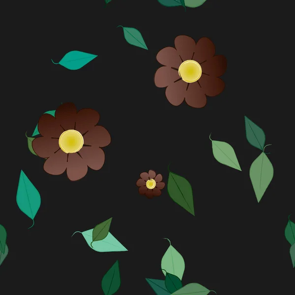 Abstrakte Blüten Mit Grünen Blättern Nahtloses Muster Vektorillustration — Stockvektor