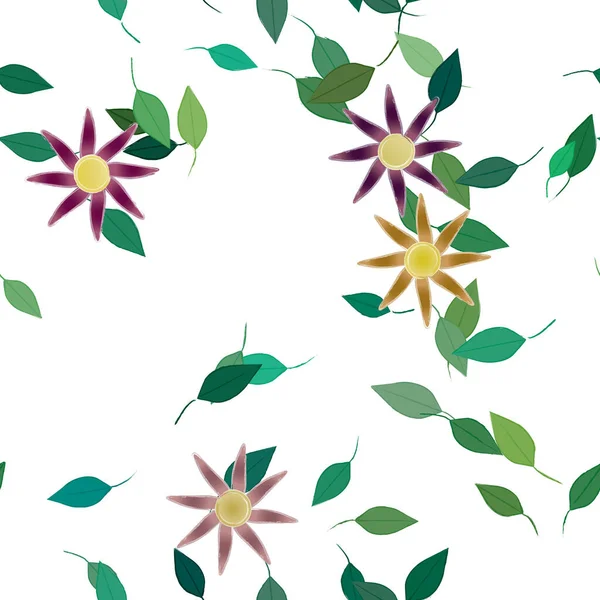 Abstract Flowers Green Leaves Seamless Pattern Vector Illustration — Stock Vector