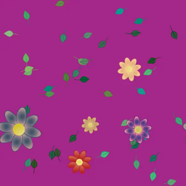 Bunga Abstrak Dengan Daun Hijau Pola Mulus Ilustrasi Vektor - Stok Vektor
