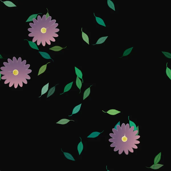 Abstracte Bloemen Met Groene Bladeren Naadloos Patroon Vector Illustratie — Stockvector