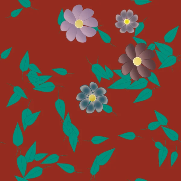 Fleurs Abstraites Avec Des Feuilles Vertes Motif Sans Couture Illustration — Image vectorielle