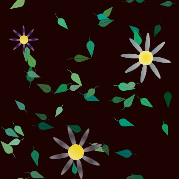 Flores Abstractas Con Hojas Verdes Patrón Sin Costura Ilustración Vectorial — Archivo Imágenes Vectoriales