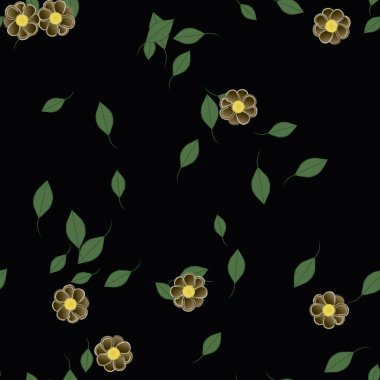 Yeşil yapraklı soyut çiçekler pürüzsüz desen, vektör çizimi