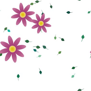 Yeşil yapraklı soyut çiçekler pürüzsüz desen, vektör çizimi