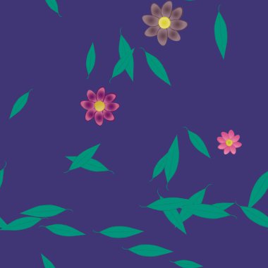 Yeşil yapraklı soyut çiçekler pürüzsüz desen, vektör çizimi