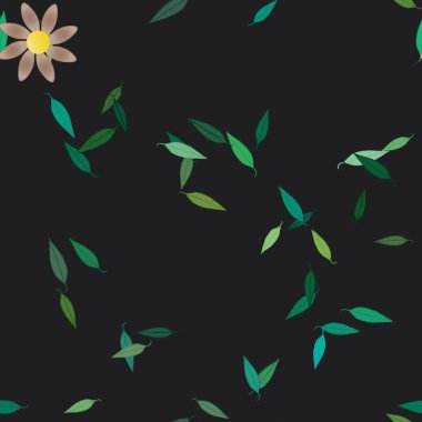 Yeşil yapraklı soyut çiçekler pürüzsüz desen, vektör çizimi