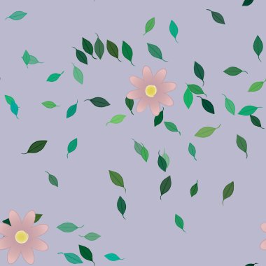 Yeşil yapraklı soyut çiçekler pürüzsüz desen, vektör çizimi