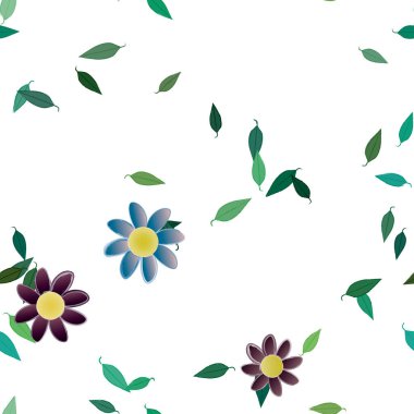 Yeşil yapraklı soyut çiçekler pürüzsüz desen, vektör çizimi