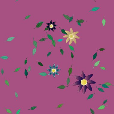 Yeşil yapraklı soyut çiçekler pürüzsüz desen, vektör çizimi