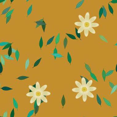 Yeşil yapraklı soyut çiçekler pürüzsüz desen, vektör çizimi