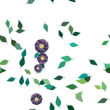 Yeşil yapraklı soyut çiçekler pürüzsüz desen, vektör çizimi