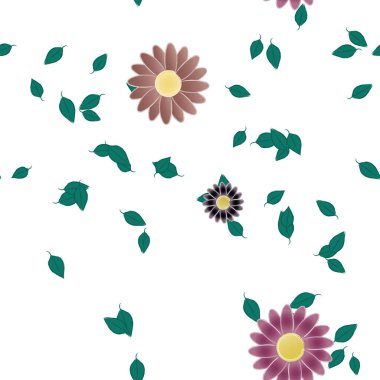 Yeşil yapraklı soyut çiçekler pürüzsüz desen, vektör çizimi