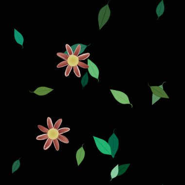 Yeşil yapraklı soyut çiçekler pürüzsüz desen, vektör çizimi